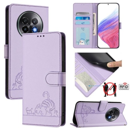 Чохол-книжка Cat Embossing Patternна на Realme 13+ 5G/13 Pro 5G/13 Pro+ - фіолетовий