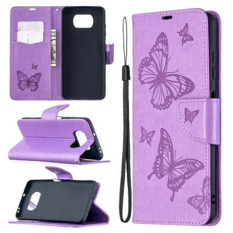 Чехол-книжка Butterflies Pattern на Xiaomi Poco X3 / Poco X3 Pro - фиолетовый
