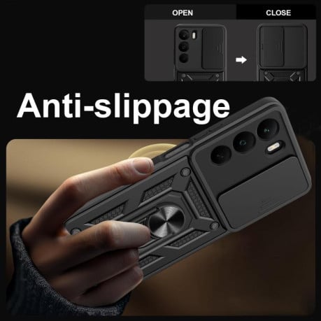 Чехол со шторкой на камеры Sliding Camshield и кармашком для карт на Realme C71 4G - золотой