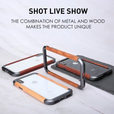 Противоударный бампер R-JUST Metal + Wood Frame на iPhone XS Max