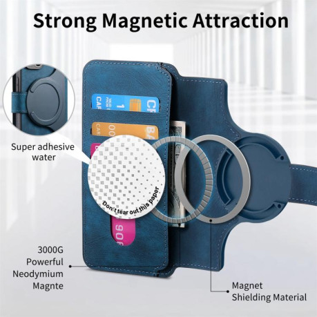 Чехол-книжка CaseNeo MagSafe RFID Anti-theft Retro Leather для Samsung Galaxy S25 Edge 5G - синий