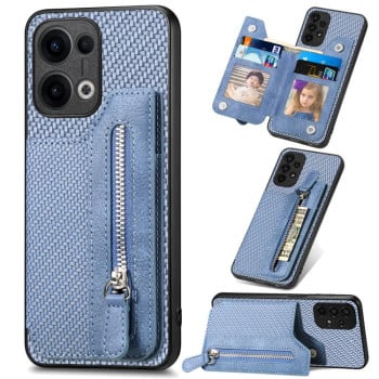Противоударный чехол Carbon Fiber Horizontal Flip Zipper Wallet для OPPO Reno13 5G - синий