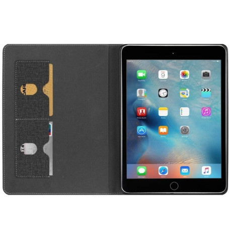 Премиум чехол книжка с тканевой текстурой, силиконовым держателем и футляром для стилуса на iPad 9.7 2017/2018/Air/Air 2 - Черный