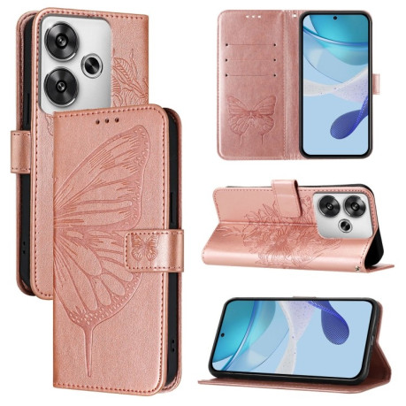 Чохол-книжка Embossed Butterfly для Xiaomi Poco F6 – рожеве золото