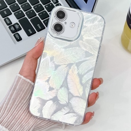 Противоударный чехол Plating Glitter Texture TPU with Lens Film для iPhone 16 - White Water Ripples
