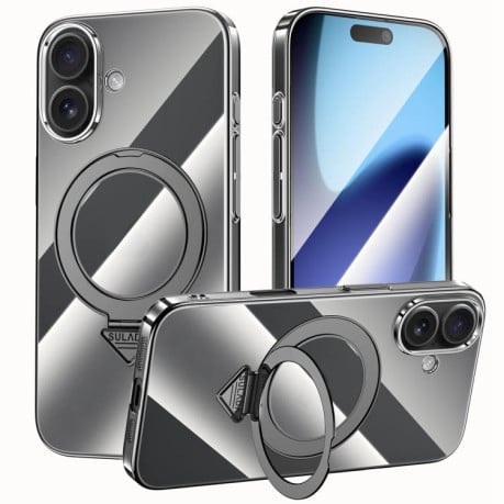 Чехол SULADA Electroplated прозрачный с MagSafe и подставкой на  iPhone 17 - черный