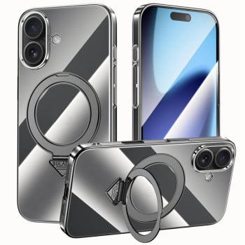 Чехол SULADA Electroplated прозрачный с MagSafe и подставкой на  iPhone 17 - черный