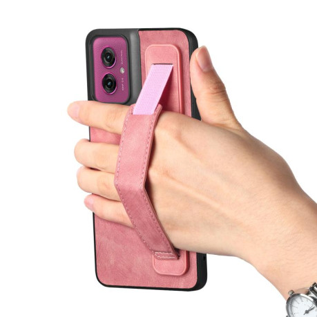 Протиударний чохол Retro Wristband Holder Leather Back для Motorola Moto G55 - рожевий