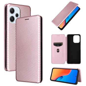 Чехол-книжка Carbon Fiber Texture на Xiaomi Redmi 12 4G/12 5G/Note 12R/POCO M6 Pro 5G - розовый