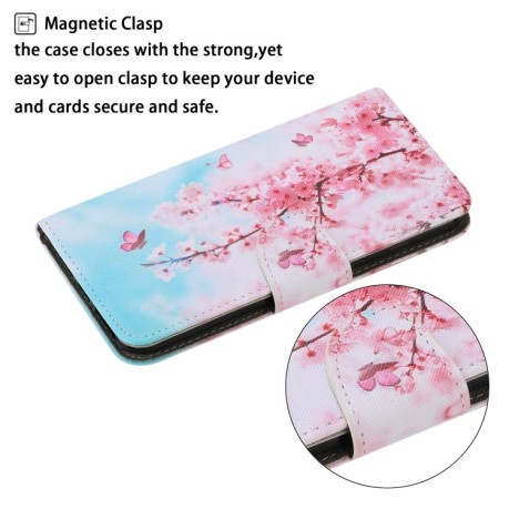 Чехол-книжка Coloured Drawing Pattern для Samsung Galaxy M32/A22 4G - Cherry Blossoms
