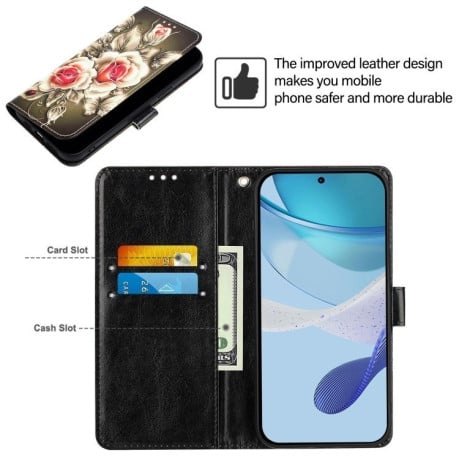 Чохол-книжка Colored Drawing Pattern Plain Weave Leather для Xiaomi 14T Pro - Roses On Black
