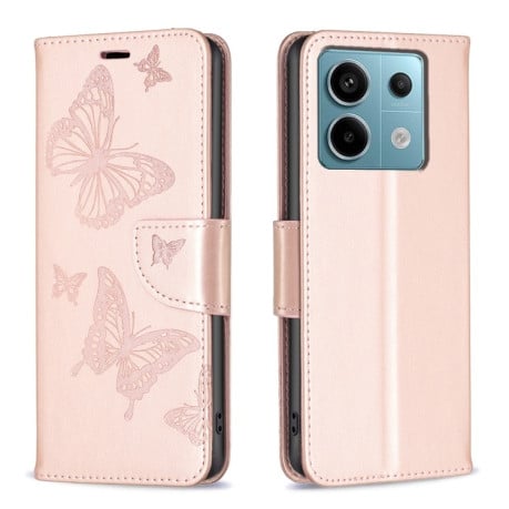 Чохол-книжка Butterflies Pattern на Xiaomi Redmi Note 13 Pro 4G / POCO M6 Pro 4G   - рожеве золото