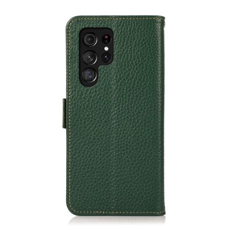 Шкіряний чохол-книжка KHAZNEH Genuine Leather RFID для Samsung Galaxy S22 Ultra 5G - зелений