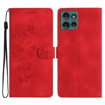 Чехол-книжка Flower Butterfly Embossing для Motorola Edge 50 5G - красный