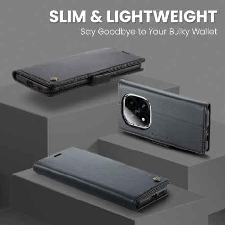 Чехол-книжка CaseMe 023 Butterfly Buckle Litchi Texture RFID Anti-theft Leather для Xiaomi Redmi Note 14 Pro 4G - черный