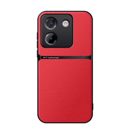 Противоударный чехол Litchi Leather Magnetic Full Coverage Shockproof на Xiaomi Poco M7 Pro 5G - красный