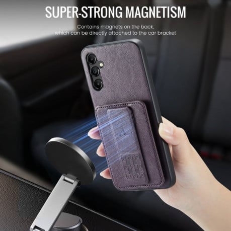 Кожаный чехол Fierre Shann Retro Oil Wax на Samsung Galaxy A55 5G - фиолетовый