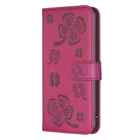 Чохол-книжка Four-leaf Clasp Embossed на Redmi Note 14 Pro 4G - пурпурно-червоний
