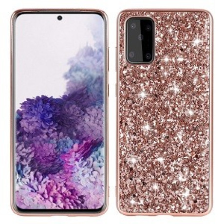 Ударозащитный чехол Glittery Powder на Samsung Galaxy S20 Plus - розовое золото