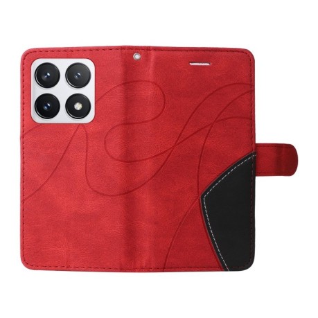 Чохол-книжка Dual-color Splicing Flip Leather для Xiaomi 14T Pro - червоний