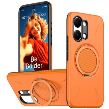 Чехол Metal Rotation Holder MagSafe TPU Hybrid PC с металлическим поворотным держателем и MagSafe на Xiaomi Redmi Turbo 5 Max 5G / Poco X8 Pro Max 5G — тёмно-синий — оранжевый