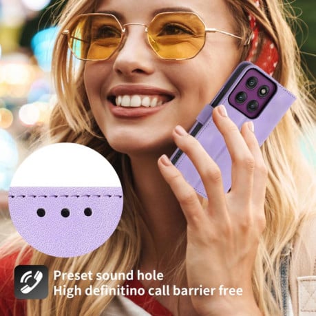 Чехол-книжка Skin-feel Flowers Embossed для Motorola Edge 60 Pro - фиолетовый
