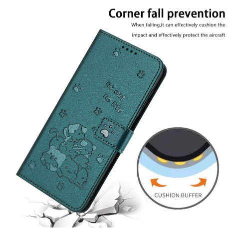 Чехол-книжка Embossed Kitten Phone Leather для Xiaomi Redmi A5 4G / Poco C71 - зеленый