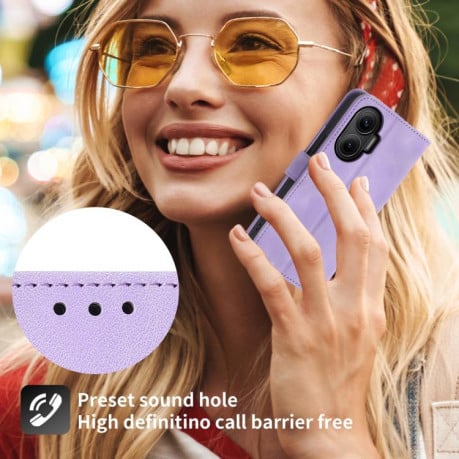 Чехол-книжка Skin-feel Flowers Embossed для Xiaomi Poco F7 - фиолетовый