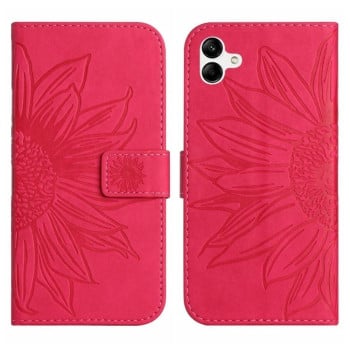 Чохол-книжка Skin Feel з малюнком соняшника на Samsung Galaxy A13 5G - пурпурно-червоний