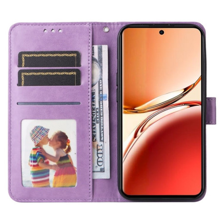 Чехол-книжка Embossed Sunflower для OPPO Reno12 F/12 FS- фиолетовый