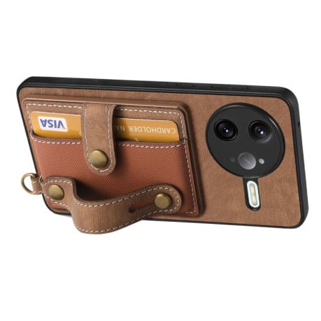 Противоударный чехол Retro Cross Wristband Wallet Leather для Redmi K80 Pro / Poco F7 Ultra - коричневый