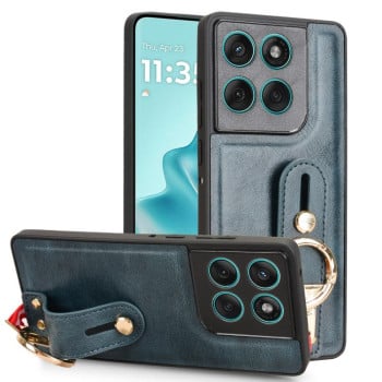 Противоударный чехол Wristband Leather Back для Motorola Edge 60 Fusion - синий