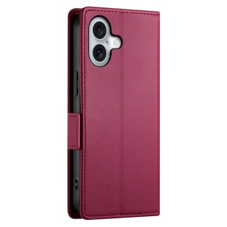 Чохол-книжка Side Buckle Magnetic Frosted Leather для iPhone 16 - винно-червоний