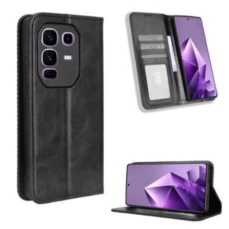 Чехол-книжка Magnetic Buckle Retro Crazy Horse Texture на Infinix Note 50 Pro+ - черный