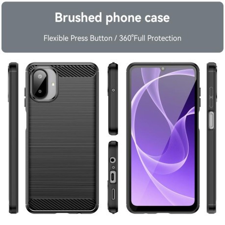 Противоударный чехол Brushed Texture Carbon Fiber на Samsung Galaxy A07 4G - черный