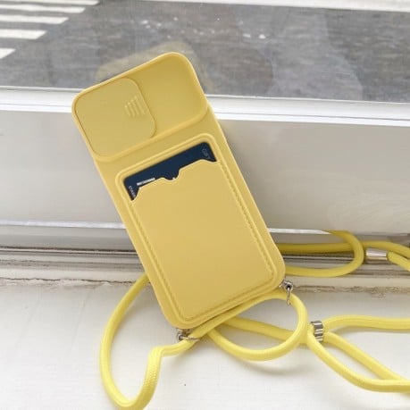 Противоударный чехол Sliding Camera with Card Slot для iPhone 11 - желтый
