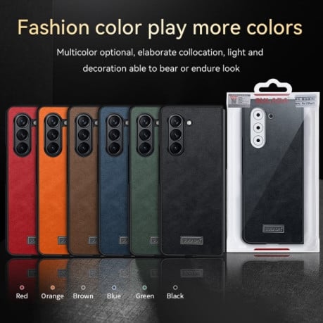 Чехол SULADA Shockproof TPU + Handmade Leather для Samsung Galaxy Fold 6 - оранжевый