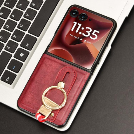 Противоударний чехол Wristband Leather Back для Motorola Razr 60 Ultra - червоний