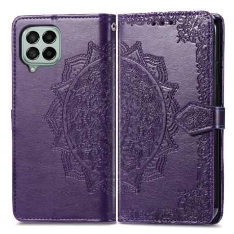 Чехол-книжка Lucky Clover Halfway Mandala Embossing Pattern на Samsung Galaxy M53 - фиолетовый