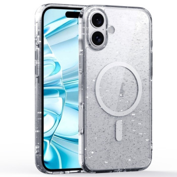 Ударозащитный чехол Glitter Powder MagSafe Magnetic на iPhone 16 - серебристые