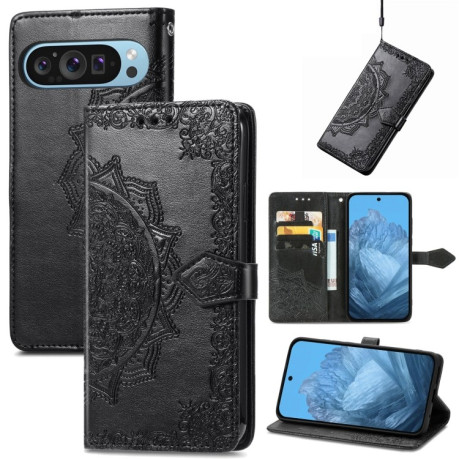 Чохол-книжка Mandala Embossing Pattern на Google Pixel 9 - чорний