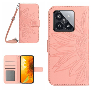Чехол-книжка Skin Feel с рисунком подсолнуха на Xiaomi 14 - розовый