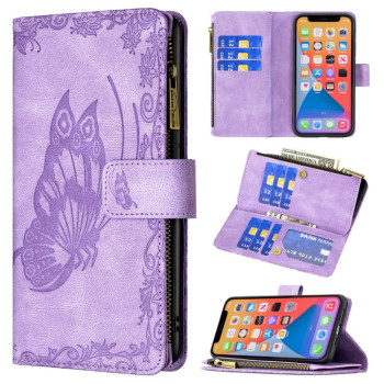 Чехол-кошелек Flying Butterfly Embossing для iPhone 13 - фиолетовый