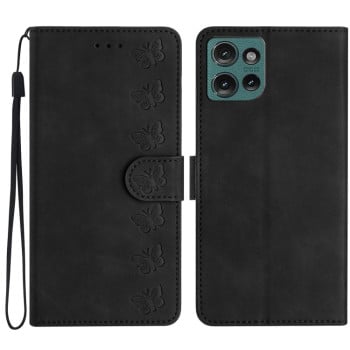 Чехол-книжка Seven Butterflies Embossed Leather для Motorola Edge 50 5G - черный