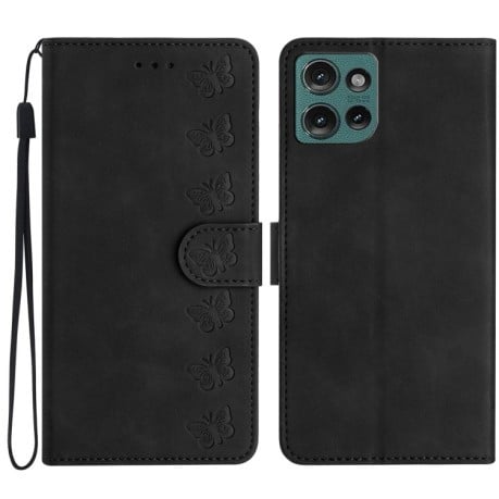 Чехол-книжка Seven Butterflies Embossed Leather для Motorola Edge 50 5G - черный