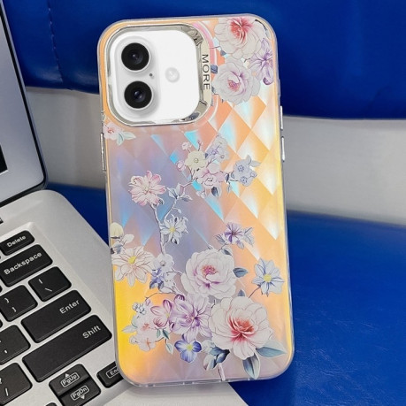 Чохол Electroplating Laser Flower Texture для iPhone 16 Plus - Rose