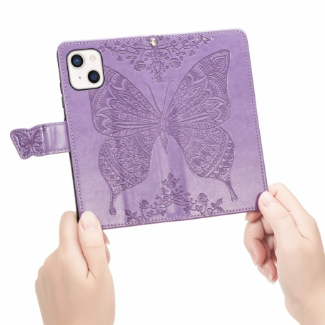 Чехол-книжка Butterfly Love Flower Embossed на iPhone 14/13 - светло фиолетовый