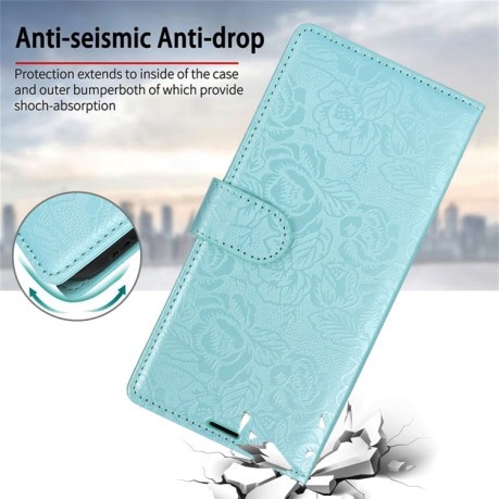 Чехол-книжка Peony Flowers Imprint Leather на Samsung Galaxy A36 - голубой