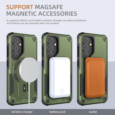 Протиударний чохол MagSafe Holder Armor PC Hybrid  для Samsung Galaxy S24 5G - зелений