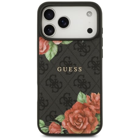 Оригинальный чехол Guess 4G Flowers Print с MagSafe на iPhone 17 Pro - black